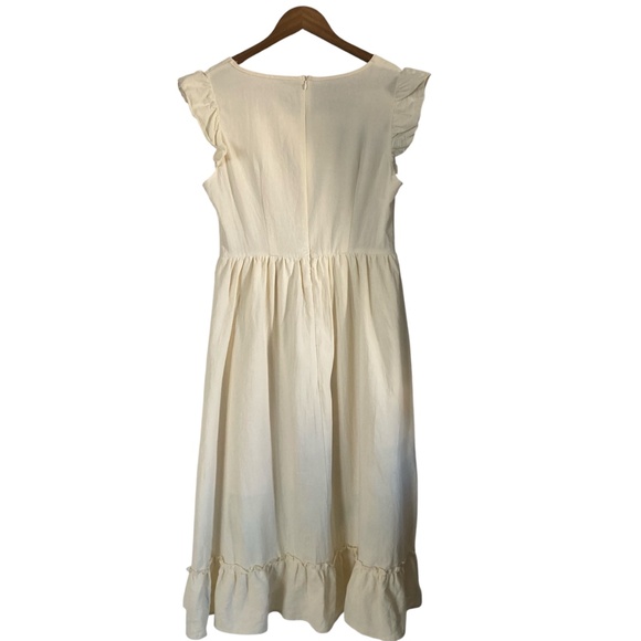 Cream Cotton Embroidered Bee and Garland Vine Square neck Dress - Picture 2 of 10
